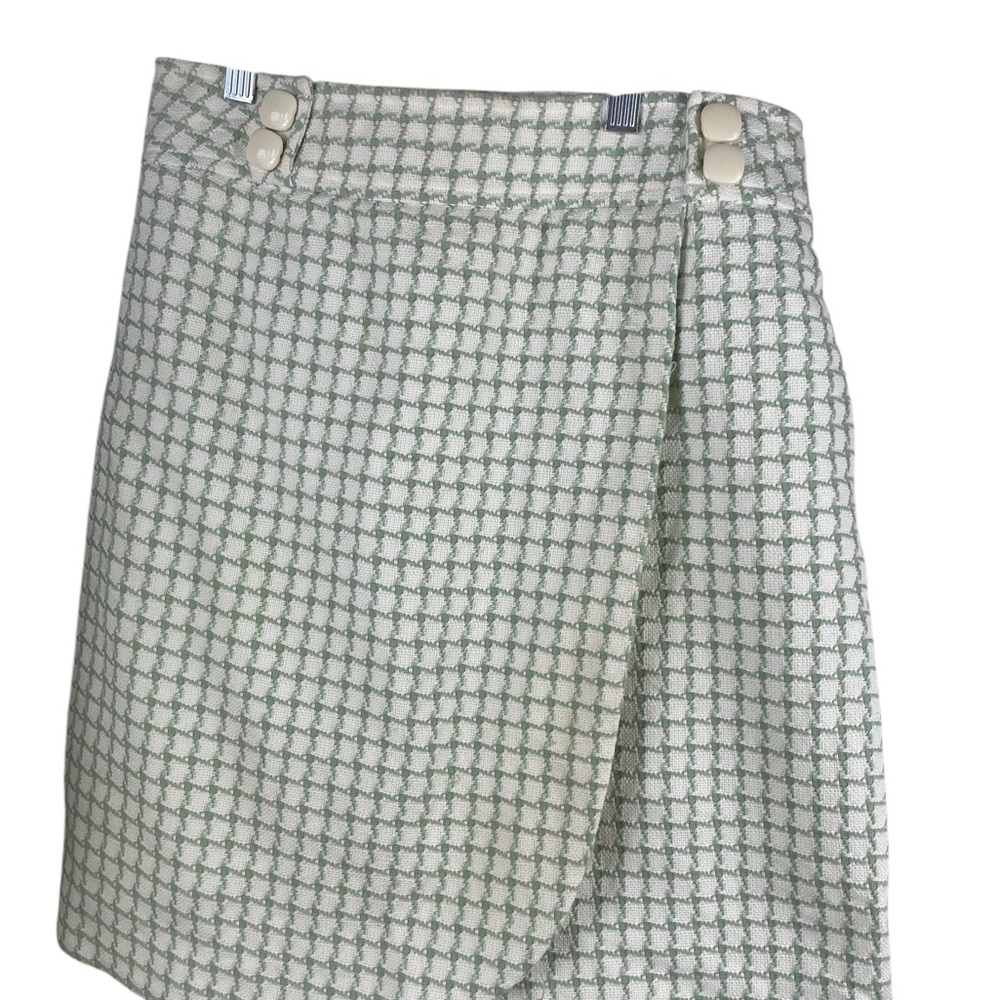 Chadwicks Retro Green and White Patterned Lined Mini Skirt, Size 10